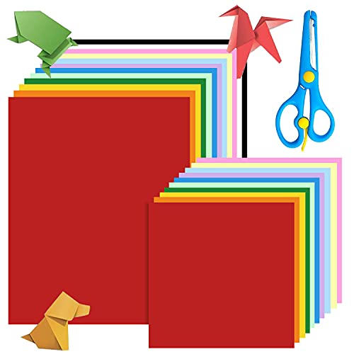 Thinkingwings 160 Blatt Bastelpapier, 60 Blatt 12 Farben A4 Buntpapier und 100 Blatt 15 x 15cm Origami Papier für DIY Kunst und Bastelprojekte(mit Schere) Cover