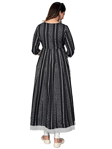 Image of Vbuyz Women's Cotton Blend Print & Embroidered Anarkali Stitched Kurta
