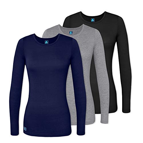 Adar Underscrubs for Women Multi Color 3 Pack - Long Sleeve Underscrub Comfort Tee - 2903M - Black/Dark Marl Gray/Navy - L