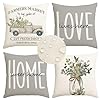 RABUSOFA Waterproof Home Sweet Home Farmhouse Eucalyptus Leaves Outdoor Throw Pillow Covers18x18 Inch Truck Love Lives here Cushion Case Decorations for Sofa Couch Set of 4 Gray