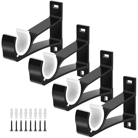 TOKPLNU Curtain Rod Bracket, Heavy Duty Curtain Rod Holders Black 4 Pack Curtain Rod Hooks Hangers for Wall Metal Single Drapery Rod Support Brackets Fit for 1 Inch Drape Pole Cover