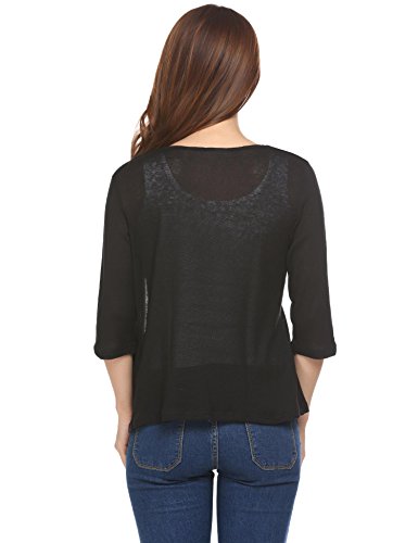Concep Open Front Black Shrug Cropped Top Shirt Long Sleeve Wrap Cardigan for Women (Black, XXL)