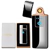 Electronic Lighter, Windproof USB Rechargeable Slim Coil Electric Lighters with Smart Fingerprint Sensor Double Side Ignition,Creative Power Indicator Flameless for Gifts(Black)