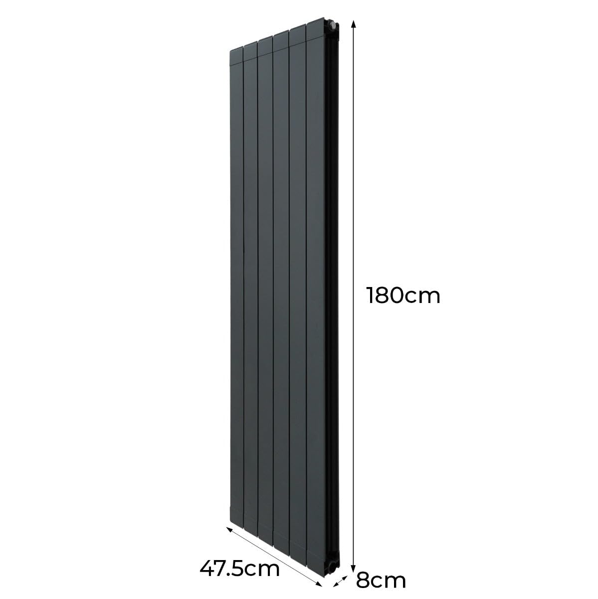 Radiatore di Design in Alluminio 1800mm x 475mm Verticale Doppio Pannello Piatto A Colonna Termosifone Moderno Leggero Grigio Antracite Spazzola Kit di Fissaggio Staffe Inclusi