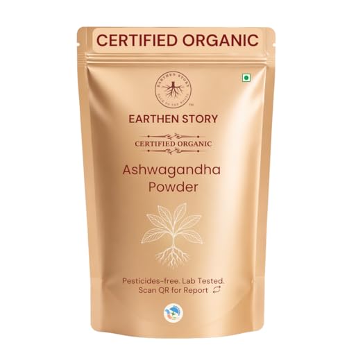 Image of Earthen Story Certified Organic Ashwagandha Root Powder (200g) | Lab Tested for 190+ Pesticides | Indian Ginseng Root-Only Adaptogen for Stress, Sleep & Strength | Vegan, Non-GMO