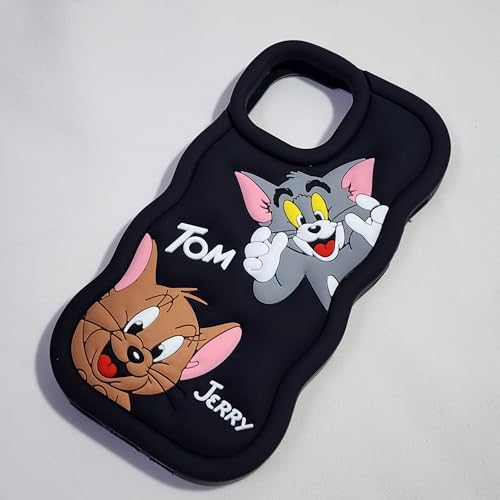 Image of MIDOS Back Cover Compatible with iPhone 15 Soft Silicone 3D Cute Cartoon Full Protective Case for iPhone 15 (Black)