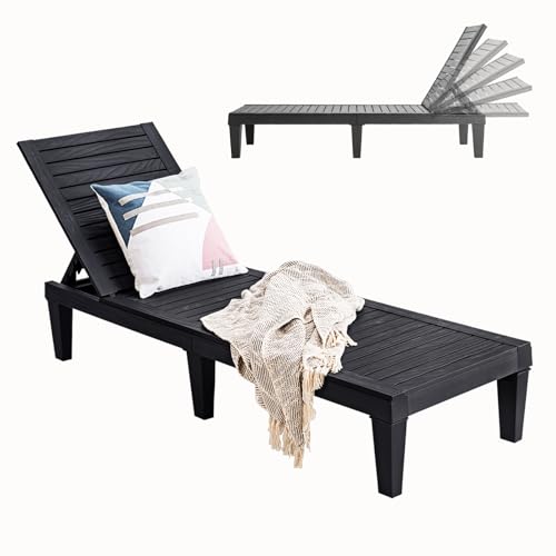 KOMFOTTEU Transat de Jardin en PP, Dossier réglable en 5 Niveaux, Chaise Longue avec Accoudoirs, Bain de Soleil, Charge de 180 KG, pour Balcon, Terresse,...