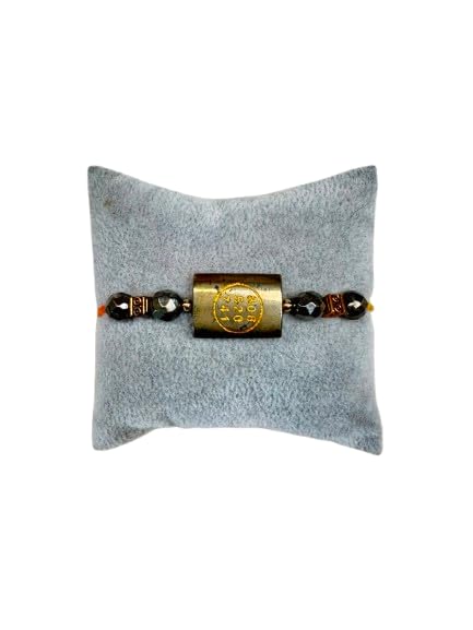 jet international Jet Pyrite Zibu Rakhi for Brother | Handmade Gemstone Raksha Bandhan Bracelet with Pyrite Beads & Zibu Charm | Designer Rakhi Gift-picture-37