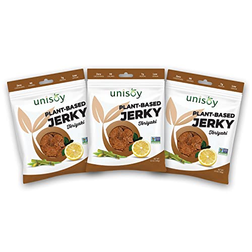 Unisoy Plant Based Jerky - [3.5 Oz Bag] Teriyaki - High Protein Vegan Jerky Snacks - Sustainable, Non-Gmo, Low Sodium Vegan Food With A Classic Jerky Taste And Texture (3-Pack) #TOP24