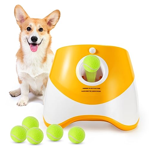 Aolawco Automatischer Ballwerfer für Hunde, interaktiver Ballwurfmaschine mit Einer Wurfweite von 3 bis 9 Metern, Wurfmaschine für Großer Hunde mit 6 Stück 2.5-Zoll-Tennisbällen