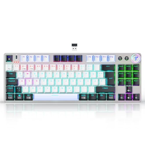 TECURS Kabellose Mechanische Tastatur, TKL Wireless Gaming Tastatur mit Hintergrundbeleuchtung, Red Switch QWERTZ Deutsche Tastatur für PC Laptop Windows