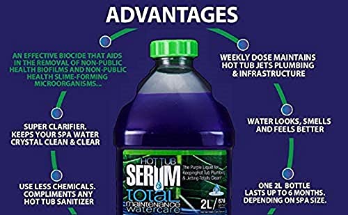 Hot Tub Serum - An Epa Registered Weekly Maintenance Bio-Cleaner/Clarifier/Conditioner/Softener All-In-One 2 Liter (24 Weekly Doses) #TOP1