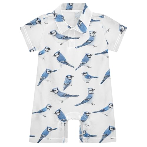 Caihoyu Cotton Baby Boy Clothes Polo Neck Short Leg Baby Unisex Outfit for Summer 24M Art Blue Jay Birds