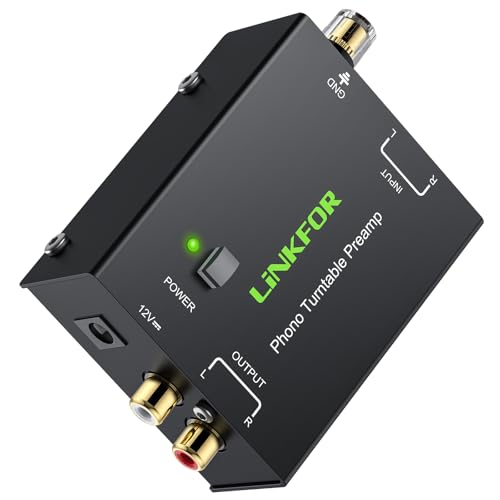 LiNKFOR Vorverstärker für Phono Plattenspieler PP900 Ultrakompakter Phono-Vorverstärker mit Cinch Eingang, Cinch Ausgang und geräuscharmem Betrieb, inklusive Netzteil