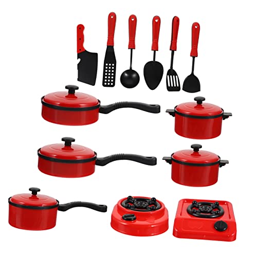 SUPVOX 13 Piezas Juguetes Cocina Infantil Rojo Imitación Utensilios y Ollas para Juguete Educativo para Desarrollo de Habilidades y Reconocimiento de Colores