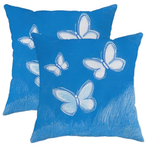 GDHBLING Cartoon Kids Butterflies Throw Pillow Covers 20x20 Set of 2, Soft Cute Blue Anime Pillow Cases Kit with Zipper, Fun Funny Velvet Decor for Couch Sofa Living Room Bed