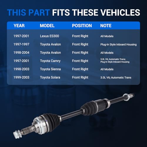 Autoround 665169 CV Axle Shaft Assembly Compatible with Toyota Camry 1997-2001/ Sienna 1998-2003/ Avalon 97-04/ Solara 99-03, Lexus ES300 97-01, Front Right Passenger Side by Autoround - Image 2