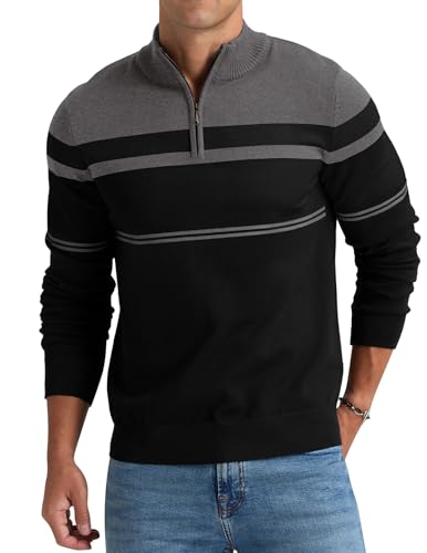 NITAGUT Mens Sweaters 1/4 Zip Up Striped Pullover Slim Fit Fall Winter Spring Long Sleeve Polo Sweaters3