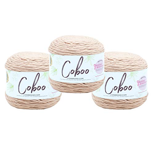 Image of Lion Brand Yarn, Coboo Cotton Blend Crochet Yarn, Tan, 3 Pack