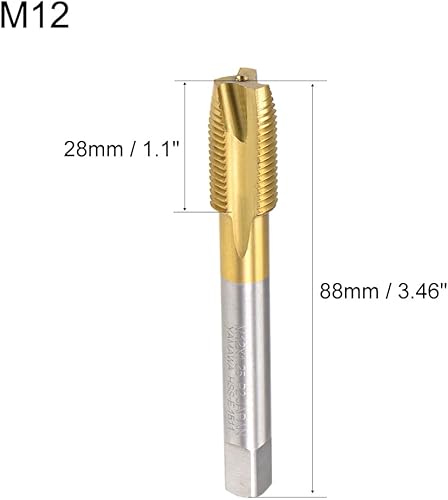 Miniatura 2 de uxcell Tapón de rosca de punta en espiral M12 x 1.25 rosca, roscas de tierra H2 3 flautas, acero de alta velocidad HSS 6542, recubierto de titanio,