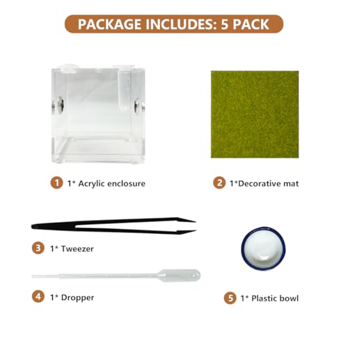 GKPONSX Acrylic Jumping Spider Enclosure, Spider Terrarium Accessories with Bowls Tongs Dropper for Snail Tarantula Scorpion Praying Mantis Isopods Insects