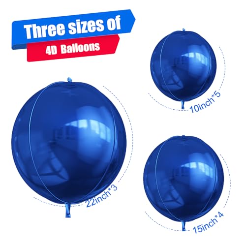 Image of 12PCS Navy Blue Round Foil Balloons 22 inch 15 inch 10 inch Large Mylar Balloons | Metallic Blue 4D Ball Balloons for Birthday Party, Graduation, Wedding, Christmas, New Year, Disco Prom Party Decorations