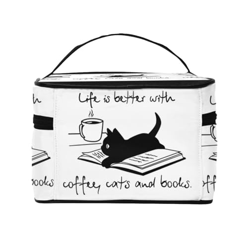 メイクボックス 化粧ボックス 黒猫 おもしろ 猫柄 レディース メンズ コスメ収納ボックス 大容量 多機能 化粧品収納 旅行用品収納バッグ メイク収納 コスメバッグ 持ち運び便利 makeup organizer 小物入れ メイク道具入れ プレゼント CS