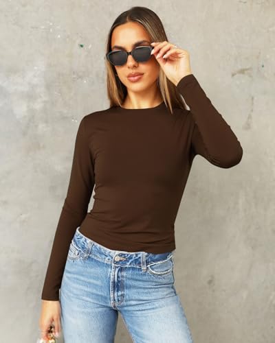 Image of Abardsion Women's Slim Lightweigh Long Sleeve T Shirts | Fall Clothes 2026 Casual Basic Crewneck Going Out Crop Tops Y2K
