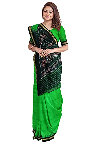 Image of Odisha Sambalpuri Handloom Ikat Women's Cotton Saree, Odisha Handloom Handmade Pure Cotton Khandua Saree, Ikkat Orissa Traditional Handloom Saree Without Blouse