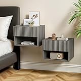 Lazzanto Floating Nightstand Bedroom Bedside Table - Floating Night Stand Set of 2 with Storage Drawer, Wood Morden Wall Mounted Bedside Tables for Dorm Hallway Entryway