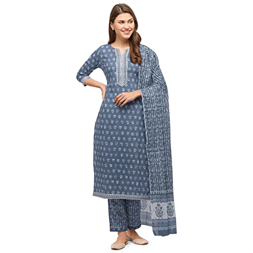 Image of MIRCHI FASHION Women's Straight Fit Cotton Kurta with Trouser Pants and Dupatta