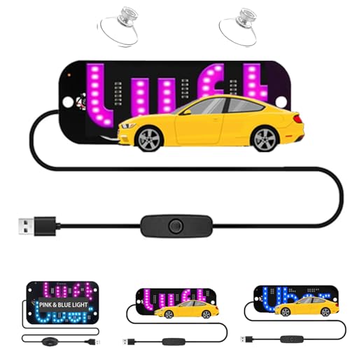 Pink LED Light Sign for Car, Taxi Sign Light Windshield Led Sign Car LED Decal with Suction Cups USB Plug for Cars, Trucks, SUVs(Pink)