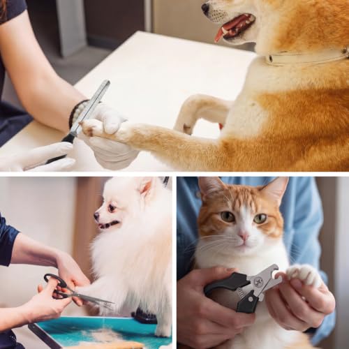 Image of Yaomiao 9 Pcs Pet Grooming Kit - Self Cleaning Slicker Brush, Shedding Comb, Nail Clippers, File, Scissors with Adjustable Strap for Dogs and Cats