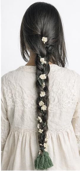 Crochet Hair Extensions Parandi with Floral Decoration and Tassel-image-26