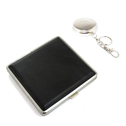 1 Pcs Cigarette Case/Box/Holder with Smooth Leather and 1 Pcs Stainless Steel Portable