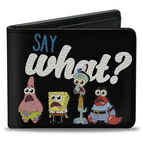 Buckle-Down Men's Standard Nickelodeon Wallet, Bifold, Spongebob Squarepants and Friends Say What Group Pose, Vegan Leather, 4.0