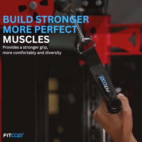 Image of Fitcozi Cable Attachments for Gym - Gym Equipment Accessories - Cable Machine Attachments - Crossfit Equipment for Home Gym Handles - Cable Pulley Equipment Gym (Handles with Tricep Strap)