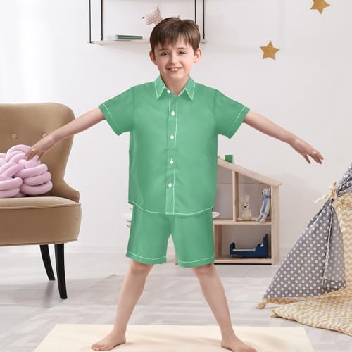 Image of 3T Toddler Boy Shorts Set Teal Hawaiian Button Down Shirts Summer Outfits for Little Boy