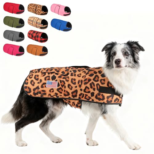 Image of BEAUTYZOO Dog Winter Coat for Large Dogs, Waterproof Oxford Canvas Jackets | Warm Fleece Great Dane Sweater, Reflective Cold Weather Coats, Windproof Blanket Clothes for Female Male Doggie, Leopard L