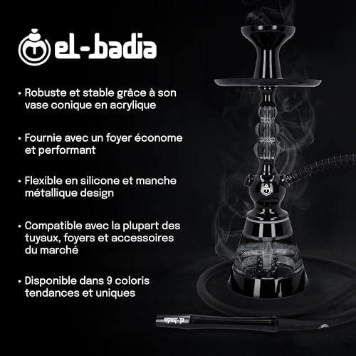 Chicha EL-BADIA CELESTE Deep Black 45cm avec vase acrylique léger - 2