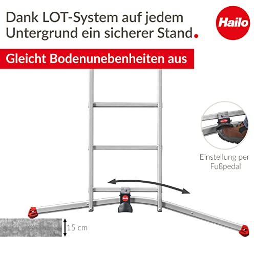 Hailo Master S120 Pro Mehrzweckleiter - 3-teilige, klappbare Aluminium-Leiter - als Schiebe-, Bock- und Anlegeleiter nutzbar - Höhe bis 7,85 m - Gewicht: 34 kg