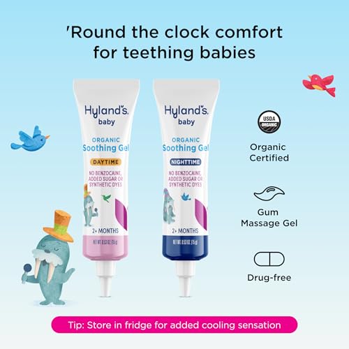 hyland39s baby organic day and night soothing gel combo pack cooling gel for oral discomfort easy-to-apply ages 2 months and up 106 ounce 2 tubes of 053 oz