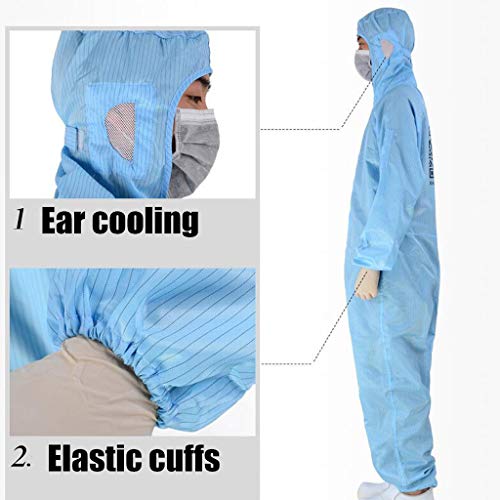 Gecau Disposable Waterproof Protective Coverall Suit with Long Zipper Front, Coverall Chemical Hazmat Isolation Suit Disposable Protective Clothing (M, Blue) - Thumbnail 5