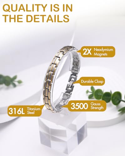 Feraco Magnetic Bracelet for Women Titanium Steel Magnetic Bracelet with Neodymium Magnets, Christmas Jewelry Gifts (8.66, 2X Strength Silver & Gold)3