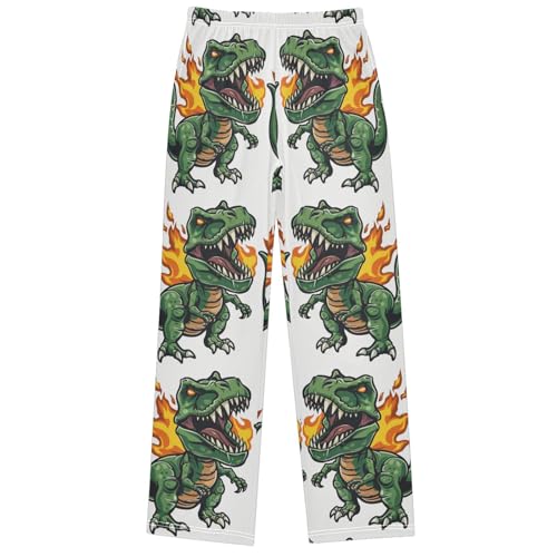 Boy's Pants Fire Dinosaur Green Jogger Pants Elastic Waist Long Bottoms Trousers with Pockets 6-14 Years