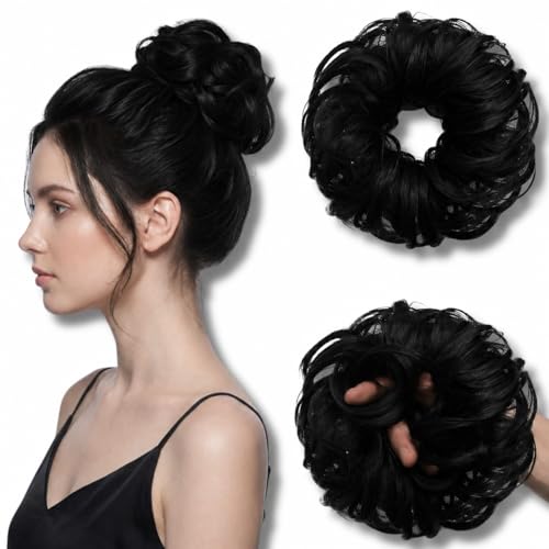 Image of TEMPERIA Hair Accessories For Women Stylish - Juda Hair Buns - Messy Bun Hair Extension - Artificial Fake Donuts Maker Scrunchies - With Elastic Rubber band - Black - 1 Pc - (25GR)