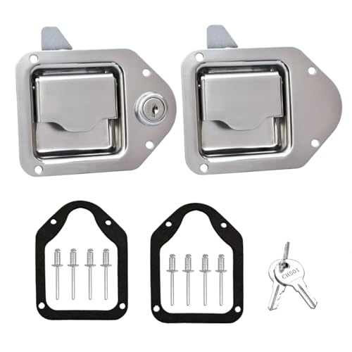 Newace Truck Tool Box Latch Replacement 304 Stainless Steel Paddle Handle Lock Kit with Keys Accessories for Truck Bed Toolboxes Trailer UTV Camper(2Pack 1 Lock+1 Nonlock)