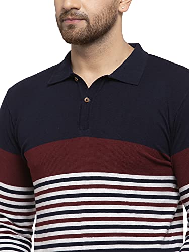 Image of Kalt Mens Basic Solid Full Sleeves Polo Cotton Blend Knitted Regular Fit Polo-Neck T-Shirts with Collar Stylish