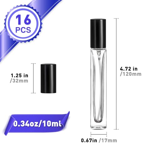 Travel Perfume Bottle Refillable, 16pcs 10ML Mini Glass Perfume Containers with Funnel and Label, Empty Portable Leak-proof Fragrance Bottles Spray Atomizer Pump Bottle Kit for Toiletries2