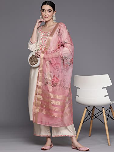 Image of INDO ERA Women's Embroidered Viscose Straight Kurta Palazzo with Dupatta Set